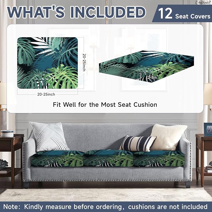 CALBODE 12 Pcs Stretch Outdoor Seat Cushion Covers, Indoor/Outdoor Couch Cover - Image 2
