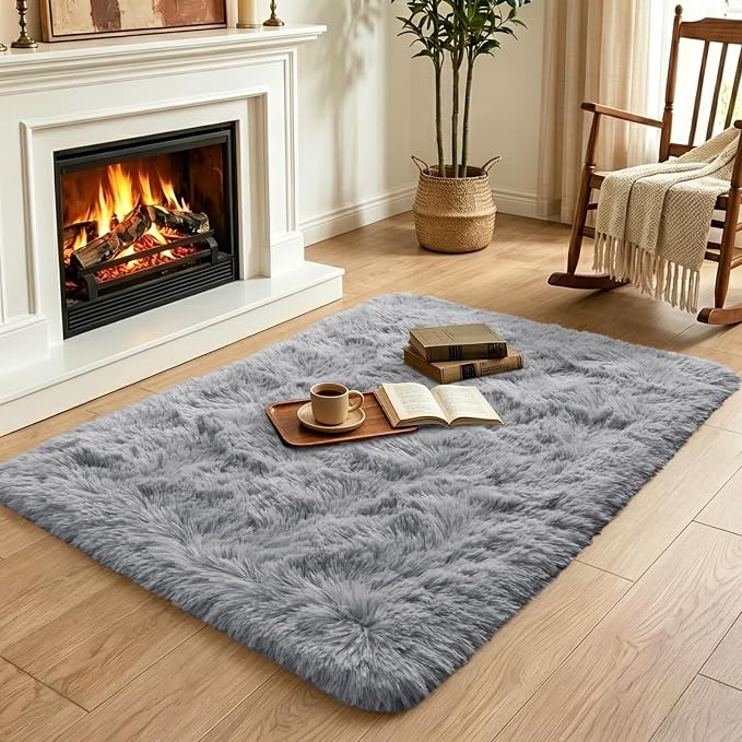 3x5 Grey Fluffy Soft Area Rug Non-Slip - Image 4