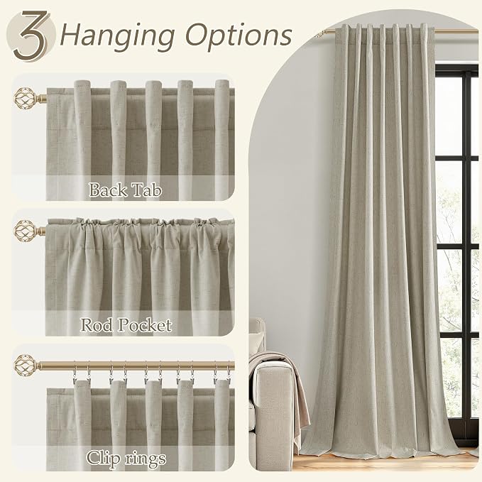 100% Blackout Linen Curtains for Bedroom 84 inches Long, Thermal Insulated Room - Image 6