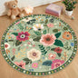 RELEANY Floral Washable Round 4ft Area Rug LightGreen | Flower Carpet Print by RELEANY