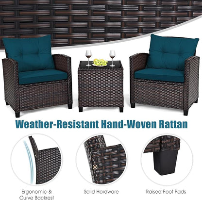 HAPPYGRILL 3 Pieces Patio Conversation Set, Outdoor Furniture Set PE Rattan - Image 4