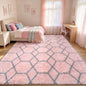 Area Rugs for Girl Bedroom Living Room, 4x6 Fluffy Pink and Grey Modern Rug | by ONASAR