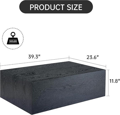 39.3'' Wood Coffee Table with Black Wood Grain, Rectangular Low Tables - Image 2