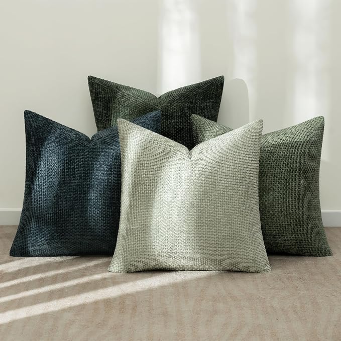MIULEE Decorative Chenille Euro Pillow Covers Green Navy 22x22 Pack of 4 | - Image 3