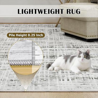 6x9 Washable Area Rug for Living Room Bedroom: Non-Slip Modern White Gray | - Image 6