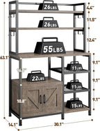 EnHomee Bakers Rack, 6 Tier Microwave Stand, Coffee Bar Organizer with 8 L-Shaped Hooks, Kitchen Shelves with Large Capacity Storage, 14.1 x 30.1 x 63.1 Inches, Black Oak