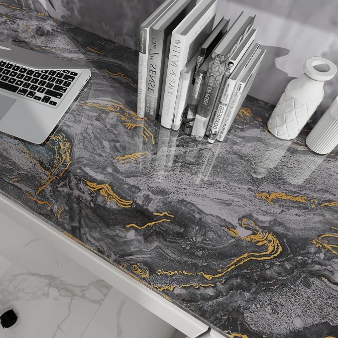 Grey Gold Marble Contact Paper for Countertops A Set of 23.6" X 197"Glossy Peel - Image 5