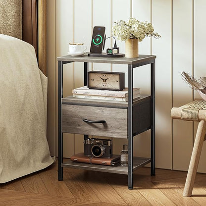 SUPERJARE Nightstand with Charging Station, Bed Side Table with Adjustable - Image 2