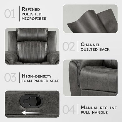 Lexicon Recliner Chair, Home Theater Seating, Manual Polished Microfiber - Image 3