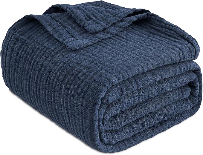 EMME Muslin Blankets for Adults Navy Small Blanket 40" x 50" | Throw Blanket - Image 4