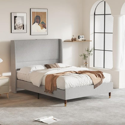 MALOL Full Size Bed Frame with Upholstered Headboard, Linen Fabric Platform Bed - Image 9