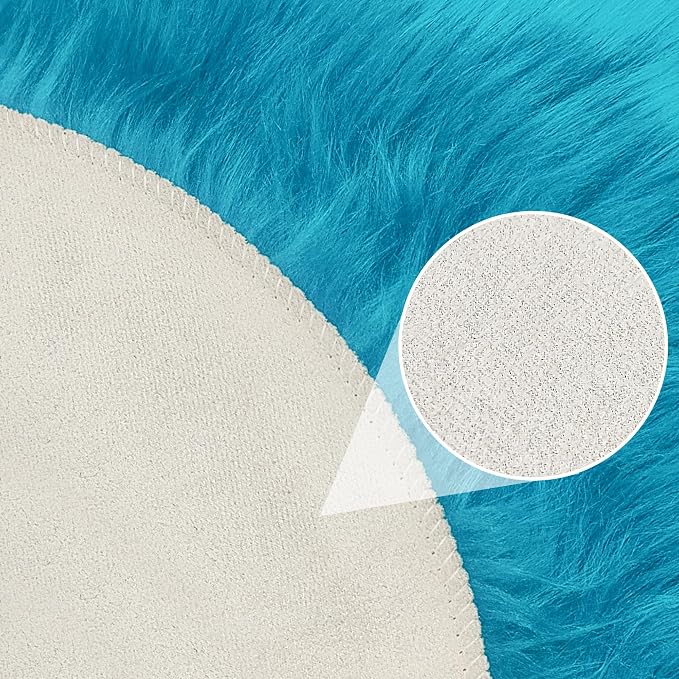 2ft Small Round Blue Rug, Thick Furry Fluffy Carpet - Image 7
