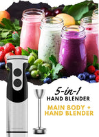 MegaWise Pro Titanium Reinforced 5-in-1 Immersion Hand Blender, Powerful 400W with 80% Sharper Blades, 12-Speed Corded Blender, Including 500ml Chopper, 600ml Beaker, Whisk and Milk Frother (Black)