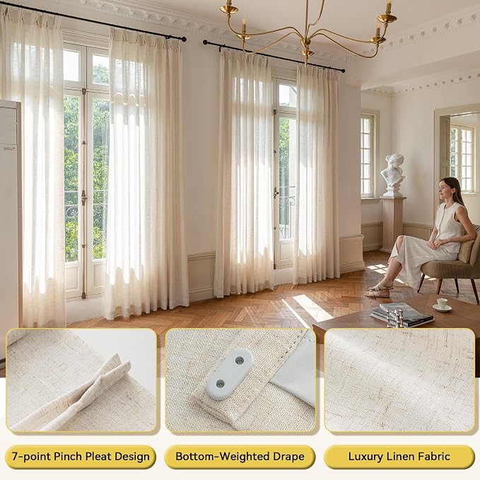 Liz Sheer Pinch Pleated Linen Curtains 102 Inches Long - Image 6