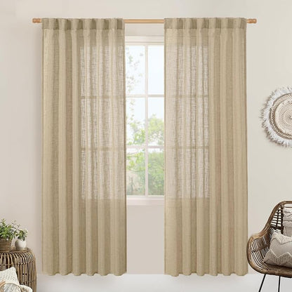 Linen Blended Curtains for Bedroom, Light Filtering Drapes 2 Panels | Faux by LAMIT