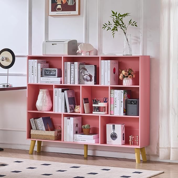 LEYAOYAO 10 Cube Bookshelf, 3 Tier Vintage 55" Wide Bookcase - Image 3