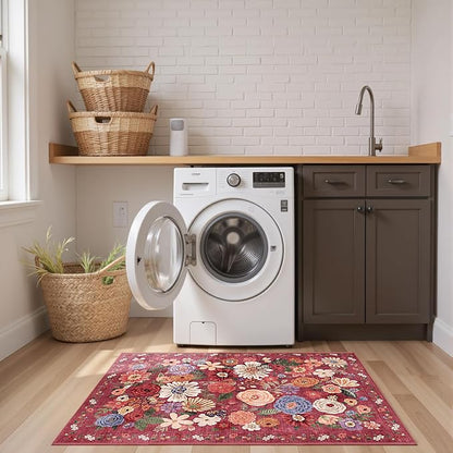 Red Floral Hallway Runner Rug 2x4 - Image 4
