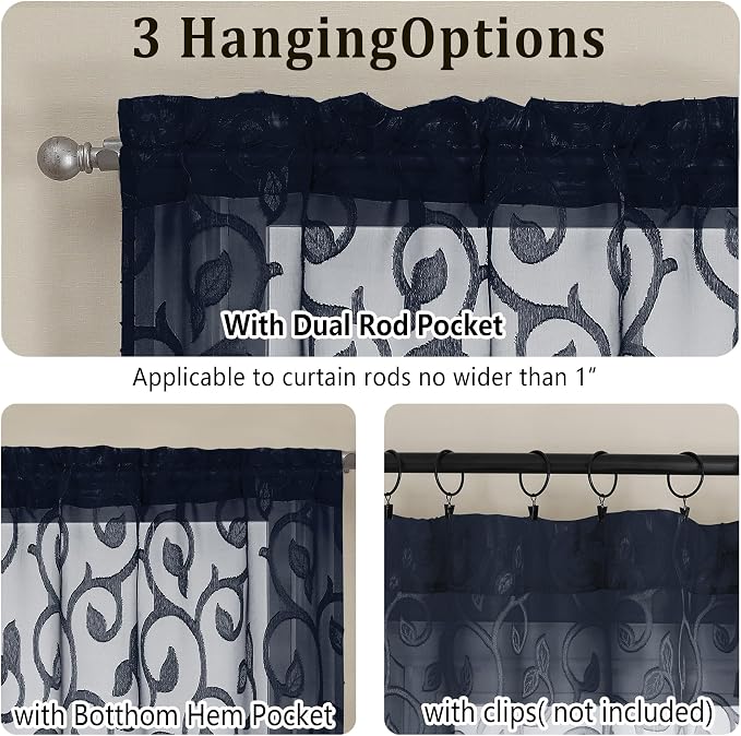 Furman Cafe Curtains 30 Inch Length 2 Panels Set, Elegant Geometric Jacquard - Image 6