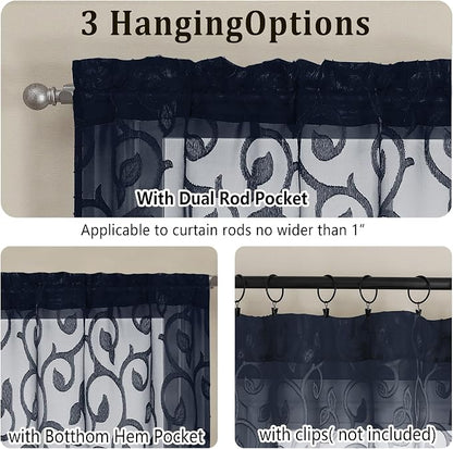 Furman Cafe Curtains 30 Inch Length 2 Panels Set, Elegant Geometric Jacquard - Image 6