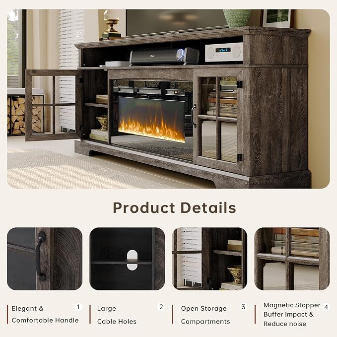 70" Farmhouse TV Stand with 36" Fireplace - Image 6