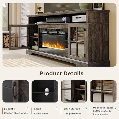 70" Fireplace TV Stand, Modern Entertainment Center - Image 3
