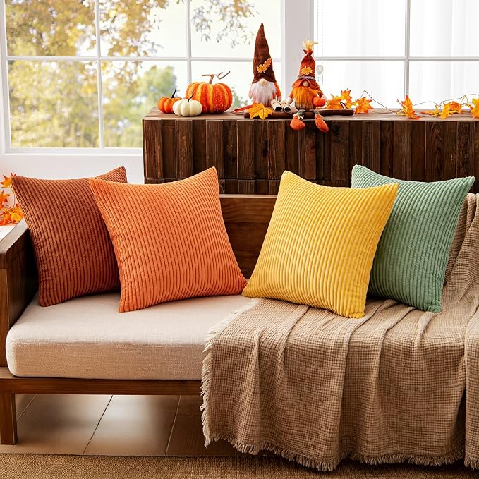 MIULEE Fall Decorative Throw Pillow Covers Yellow Rust Green 24x24 | Set of 4 - Image 3