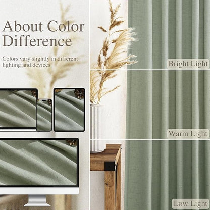 Desert Sage Linen Curtains for Living Room 100 Inches Long Light Filtering Semi - Image 3