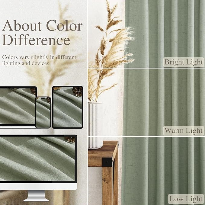 Desert Sage Linen Curtains for Living Room 98 Inches Long Light Filtering Semi - Image 3