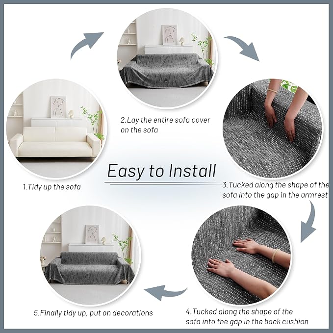 MYSKY HOME Couch Covers for Sofa, Dog Couch Cover Protector, Dark Grey Lines - Image 6