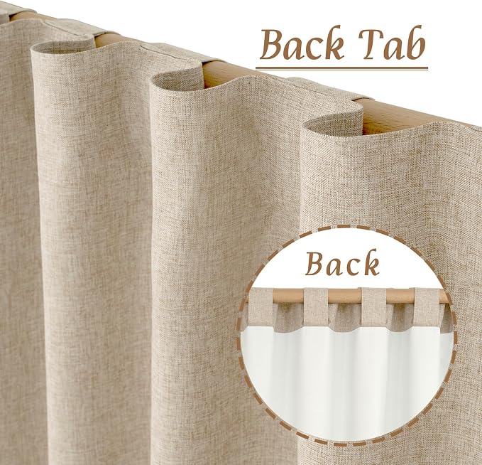 84 Inch 100% Blackout Linen Curtains 2 Panels - Image 2