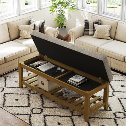 Befurtori Large Rectangular Upholstered Ottoman Bench, Linen Tufted Footrest by Befurtori