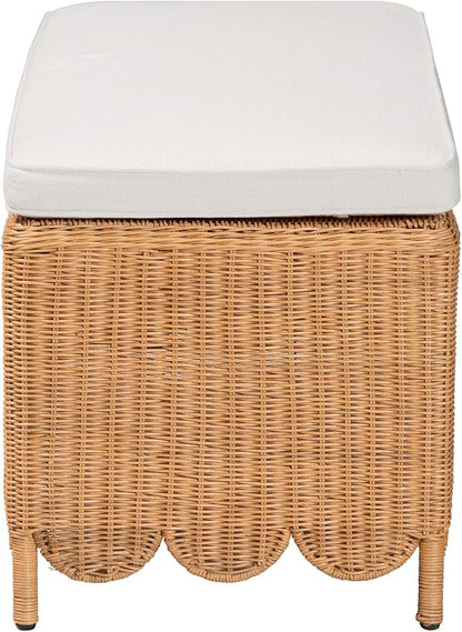 Bali & pari Teresa Bohemian Light Honey Scalloped Rattan Ottoman Bench - Image 5