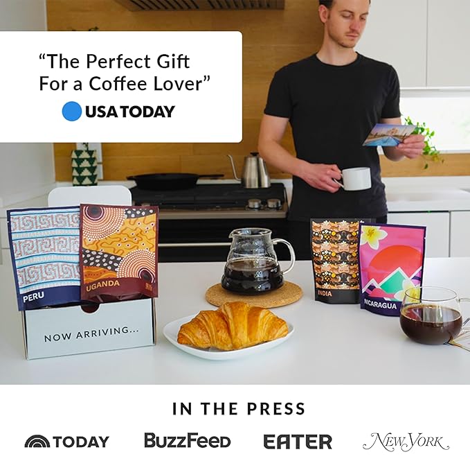 Atlas Coffee Club World of Coffee Set, Gourmet Coffee Gift Sampler, 4-Pack Variety Box of the World’s Best Single Origin Coffees, Whole Bean