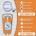 20 oz Tumbler Coffee Tavel Tumblers Bulk with Lid Stainless Steel Double Wall Vacuum Insulated Mug Powder Coated Cups fit Car Cupholder for Hot and Cold - Orange, 4Pack