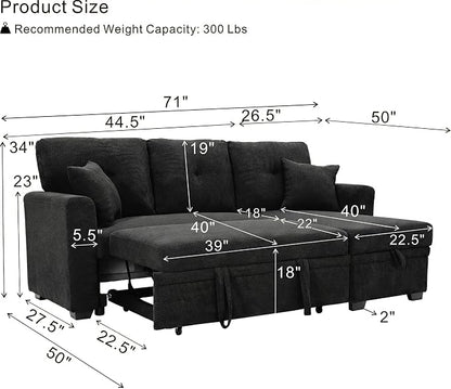 L Shaped Sectional Couch with Storage and Pull Out Bed, 3 Seater Sleeper Sofas - Image 4