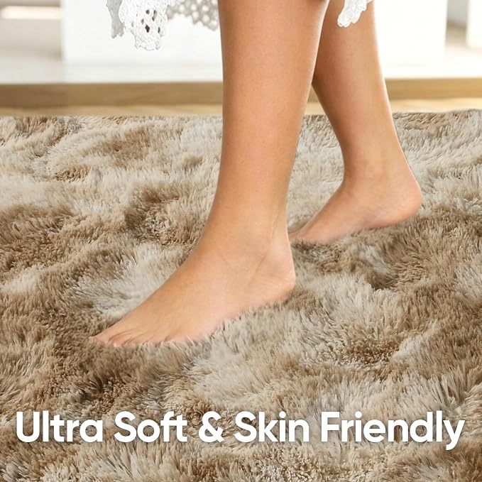 5x7 Tie-Dyed Beige Fluffy Soft Area Rug Non-Slip - Image 5