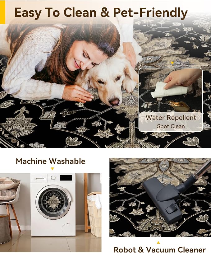RELEANY Washable Area Rug, Round 6ft, Water Repellent, Pet Friendly, Vintage - Image 5