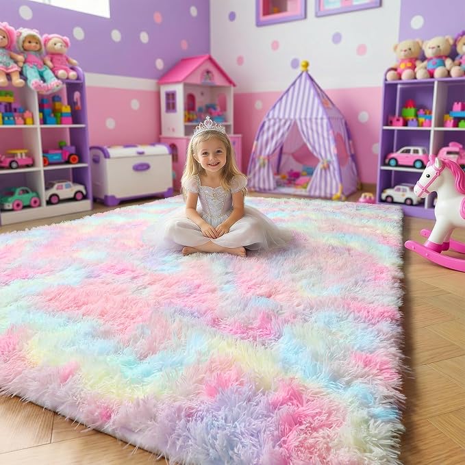Amdrebio Rainbow Unicorn Fluffy Big Rug 6x9 - Image 7