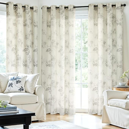 Yakamok 84 Inches Grey Floral Linen Textured Curtains - Image 8