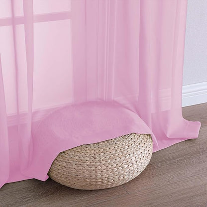 Chyhomenyc Pink Sheer Curtains 84 Inches Long 2 Panels, Light Filtering Pink - Image 8