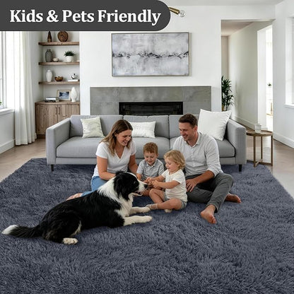 8x10 Area Rug Living Room Bedroom: Fluffy Plush Shag Carpet Grey | - Image 4