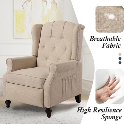 Wingback Recliner Chair with Massage and Heat, Tufted Fabric Push Back Recliner - Image 7