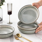 GBHOME 9'' Large Ceramic Pasta Bowls, 38oz Stoneware Pasta Serving Bowls Set of 4 for Kitchen, Wide Bowls for Fruit,Pasta,Salad,Oatmeal,Meal, Microwave Safe, Reactive Glaze-Green Wheat