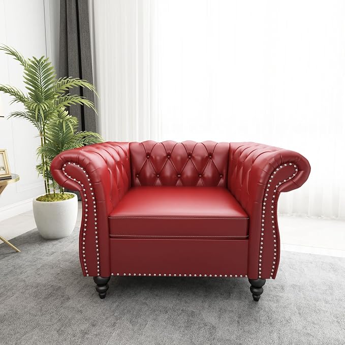 ORRD 3 Pieces Living Room Set, Chesterfield Sofa Faux Leather Loveseat Couch - Image 4