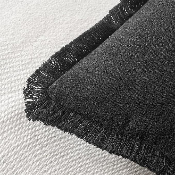 MIULEE Boho Linen Fringe Decorative Euro Throw Pillow Covers Black 22x22 | Set - Image 3