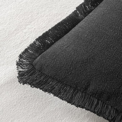 MIULEE Boho Linen Fringe Decorative Throw Pillow Covers Black 20x20 | Set of 2 - Image 3