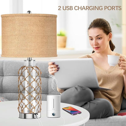 PARTPHONER Modern Coastal Table Lamp, 3-Way Dimmable Touch Control, 2 USB - Image 4
