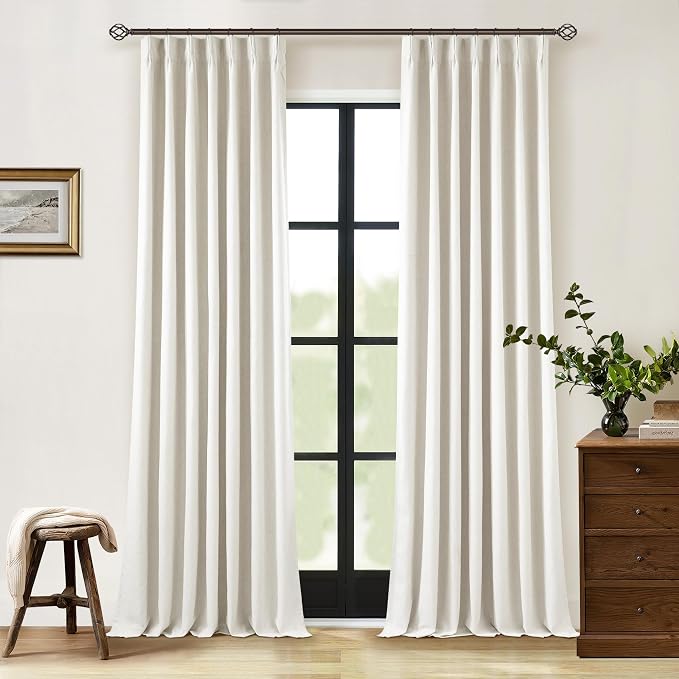 Natural Cream Pinch Pleated 100% Blackout Curtains 95 Inches Long | Double - Image 7