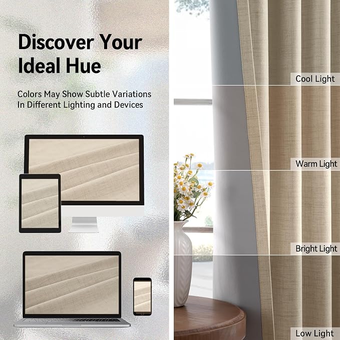 Linen Textured Total Blackout Curtains 84 Inches Long, Natural Flax | 100% - Image 8