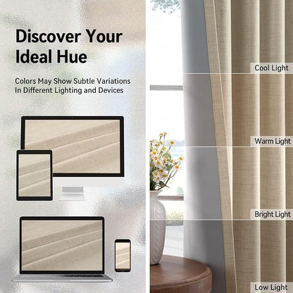 Linen Textured Total Blackout Curtains 84 Inches Long, Natural Flax | 100% - Image 8
